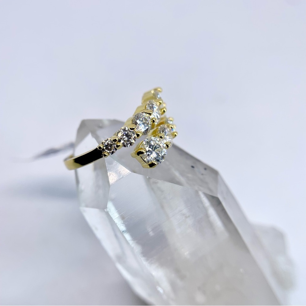 Adjustable Bypass Moissanite Ring Yellow Gold Over 925 Silver Open Band GRA - Picture 11 of 15
